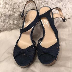 Jessica Simpson denim platform heels